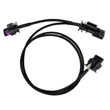 Black wiring harness with connectors on a white background