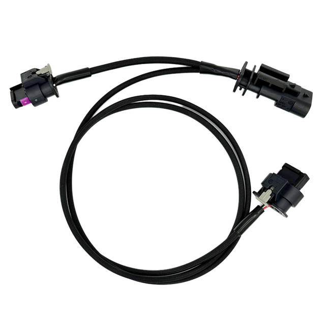 Black wiring harness with connectors on a white background